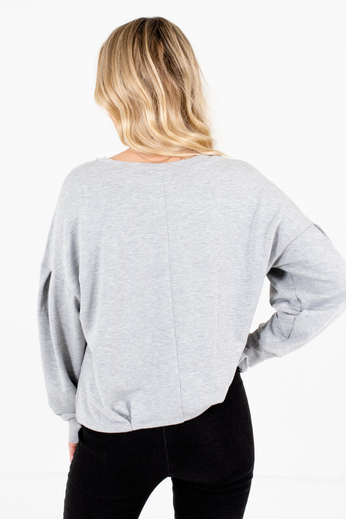Women's Heather Gray Pleated Accented Boutique Pullover