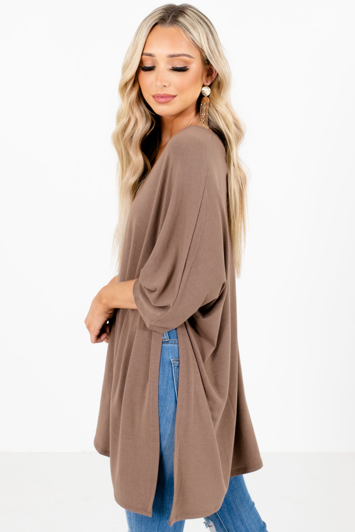Side Slit Poncho For Women in Brown