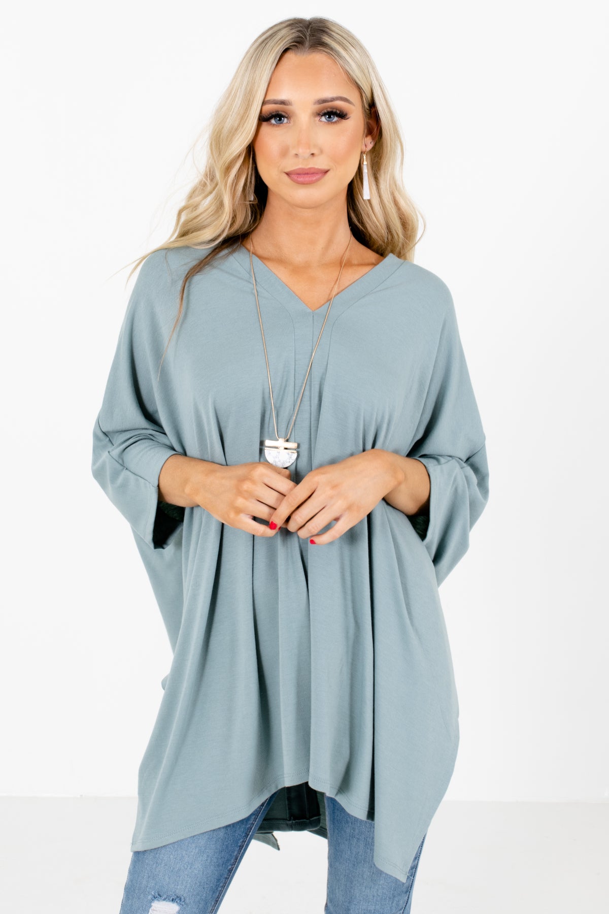 Poncho Style Boutique Top For Women in Blue-Green.