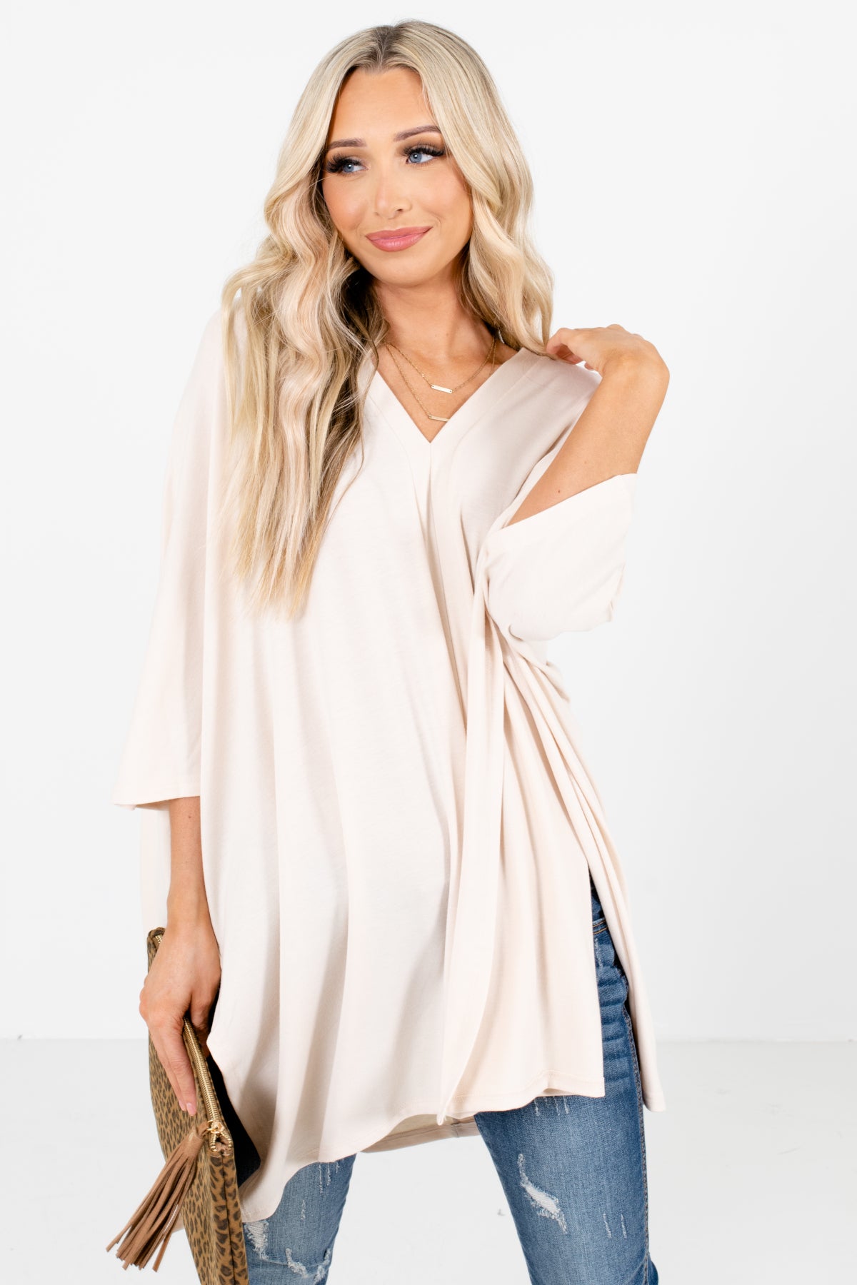 Cream Poncho Style Boutique Tops for Women