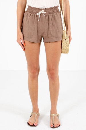 Brown Drawstring Waistband Boutique Shorts for Women