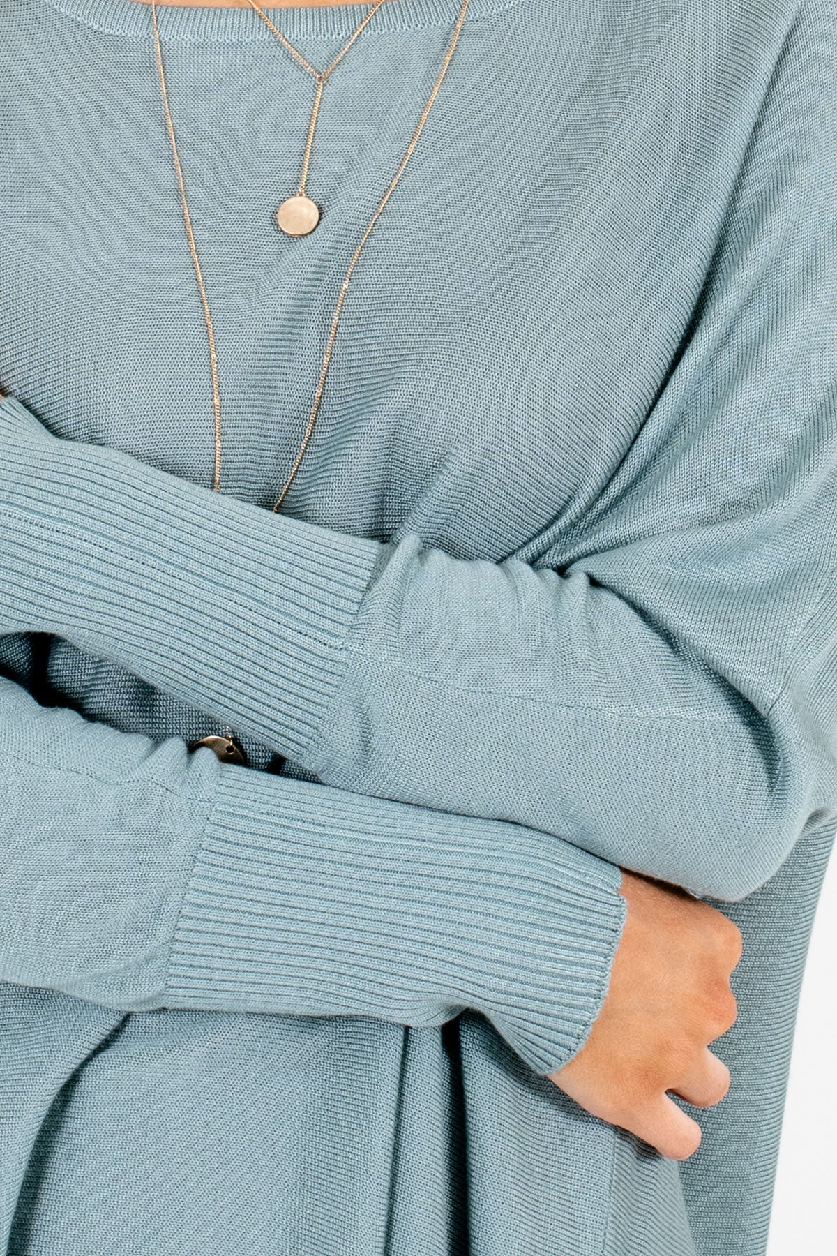 Women's Blue Lightweight Knit Material Boutique Tops
