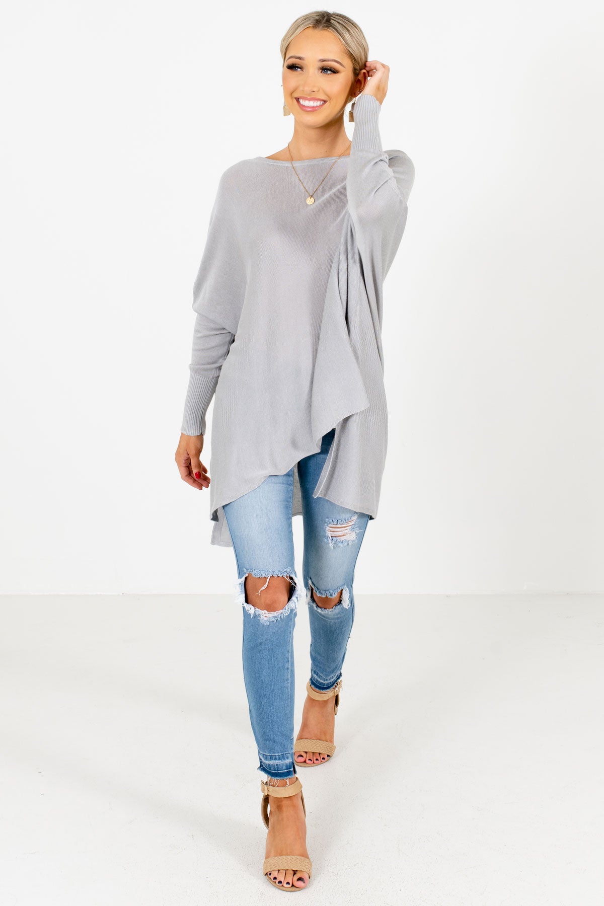 Women's Gray Casual Everyday Boutique Tops