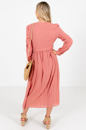 Women's Pink Button-Up Front Boutique Midi Dress