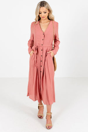 Women's Pink Boutique Midi Dresses with Pockets