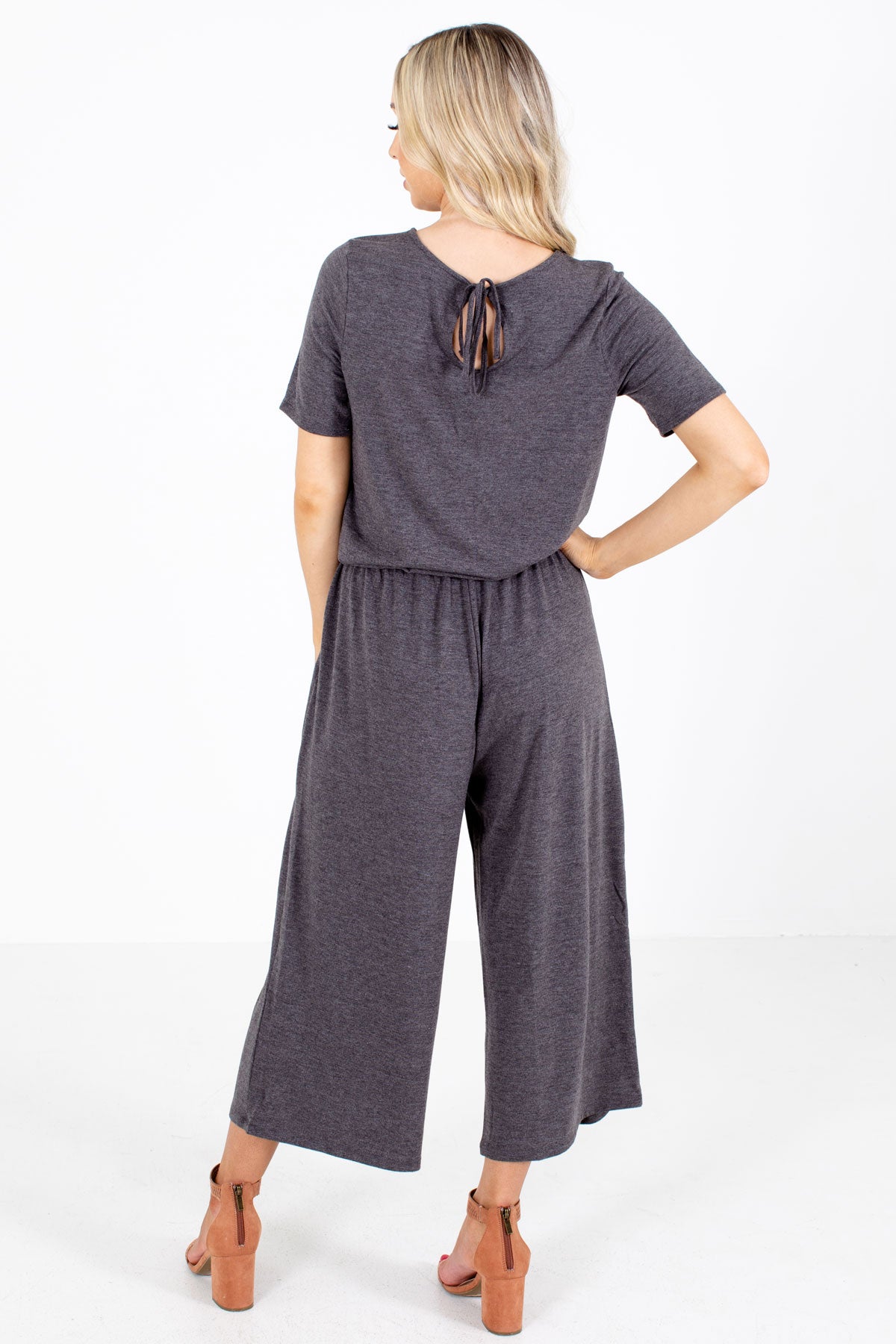Women's Gray Short Sleeve Boutique Jumpsuits
