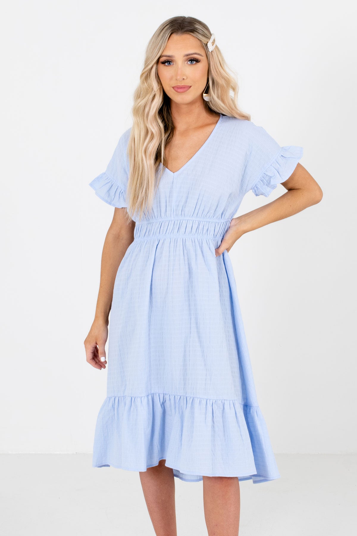 Ribbed dress in blue – Shop midi dress – adoore.se