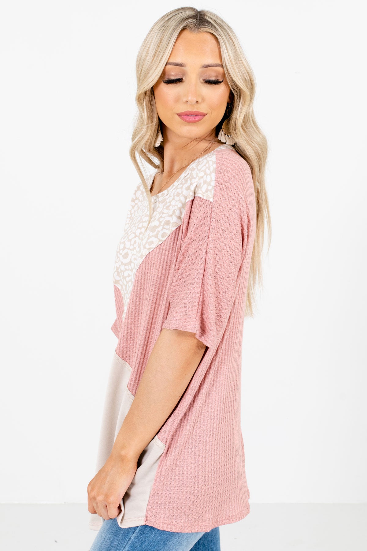 Pink Short Sleeve Boutique Tops for Women
