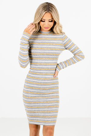 Gray Mustard and White Striped Boutique Mini Dresses for Women