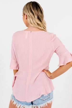 Pink Polka Dot Ruched Tops Affordable Online Boutique