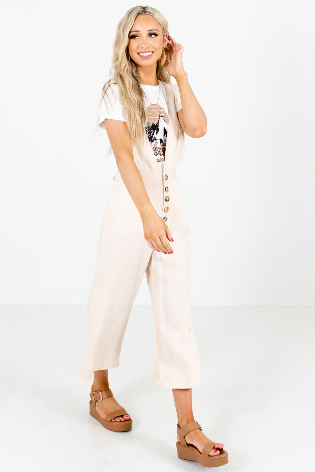 Beige Cute and Comfortable Boutique Jumpsuits for Women