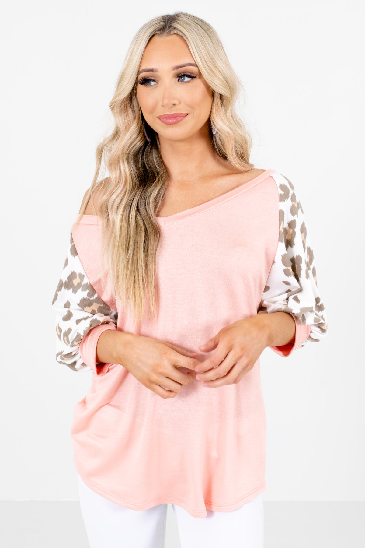 Pink Leopard Print Patterned Boutique Tops for Women
