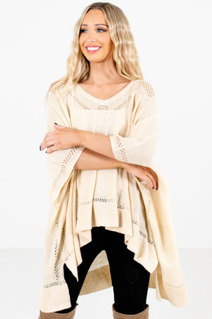Cream Lightweight Knit Material Boutique Ponchos for Women