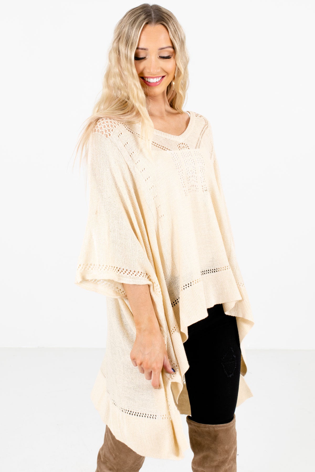 Cream Cute and Comfortable Boutique Ponchos for Women