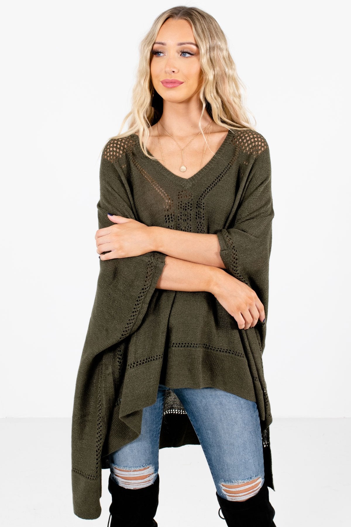 Women’s Olive Green Warm and Cozy Boutique Poncho