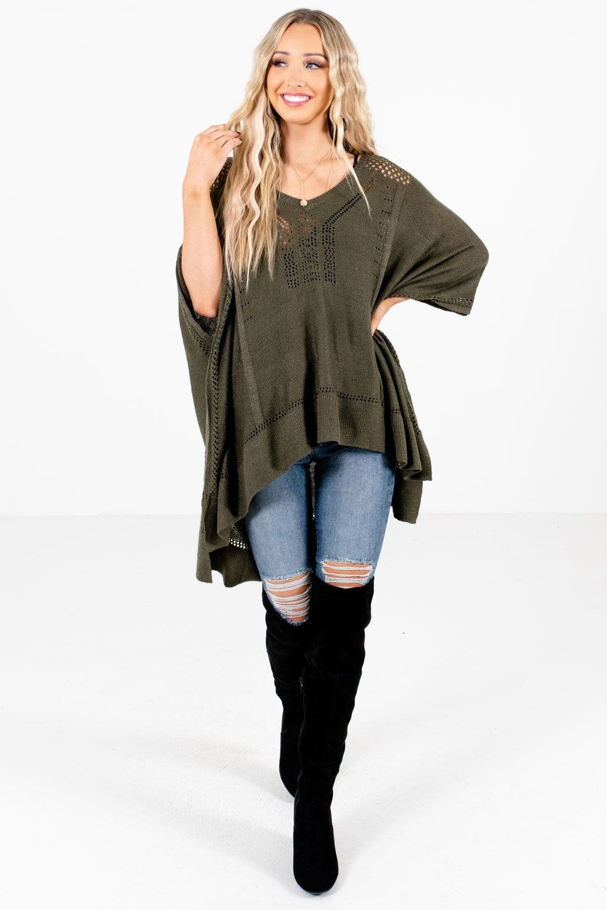 Olive green outlet poncho sweater