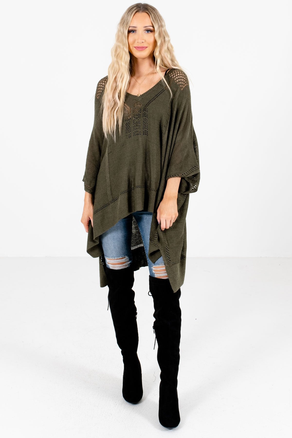 Olive Green Cute and Comfortable Boutique Ponchos for Women