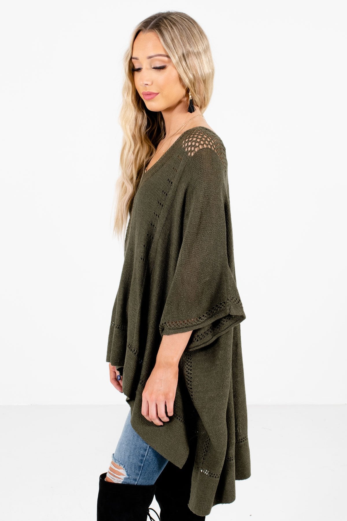Olive Green Layering Boutique Ponchos for Women