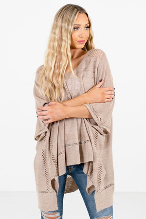 Women’s Taupe Brown Casual Everyday Boutique Ponchos