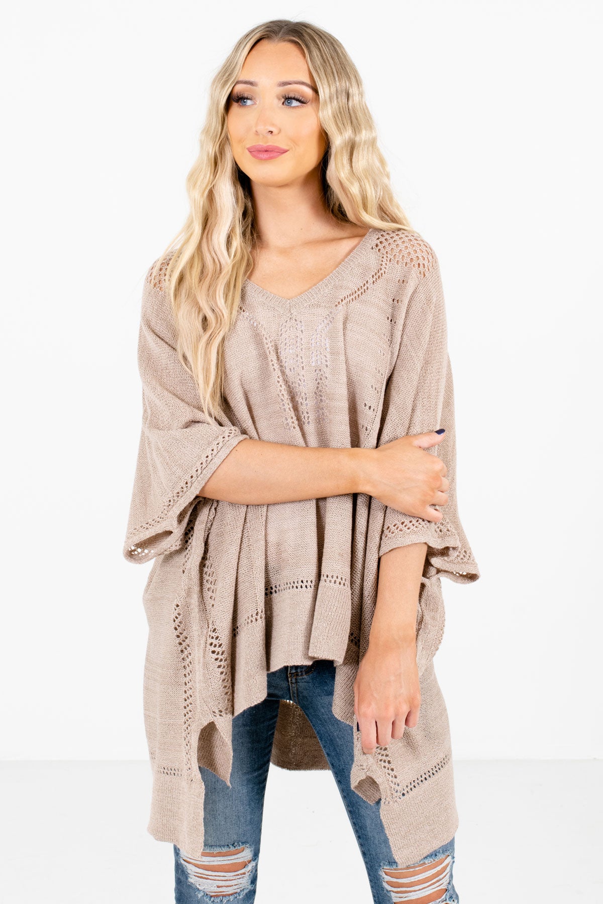 Women’s Taupe Brown Warm and Cozy Boutique Poncho