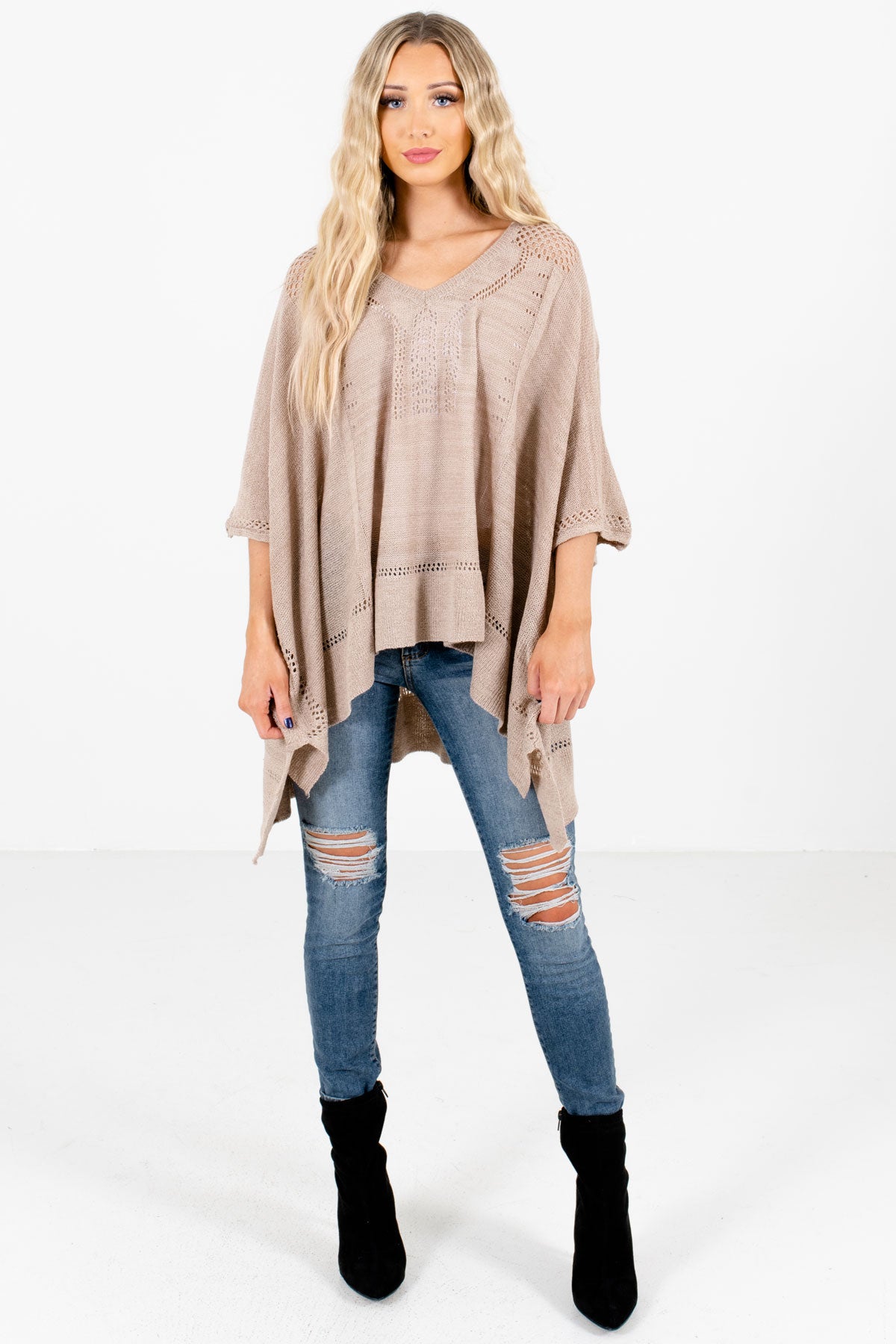Taupe Brown Cute and Comfortable Boutique Ponchos for Women