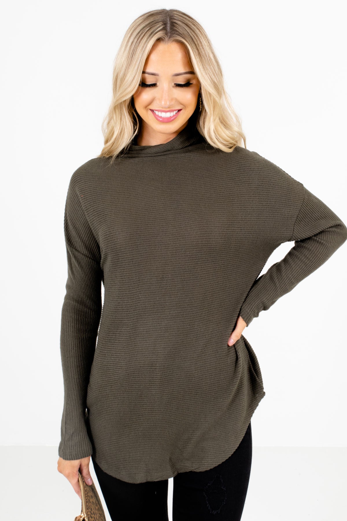 Olive Green Cowl Neck Style Boutique Sweaters for Women