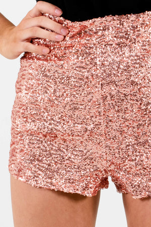Rose Gold Pink Sequin Sparkle Short Shorts with Side Zipper