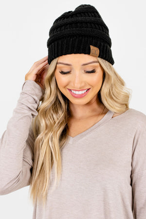 Black High-Quality Knit Boutique Beanies for Women