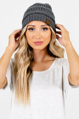 Charcoal Gray High-Quality Knit Boutique Beanies for Women