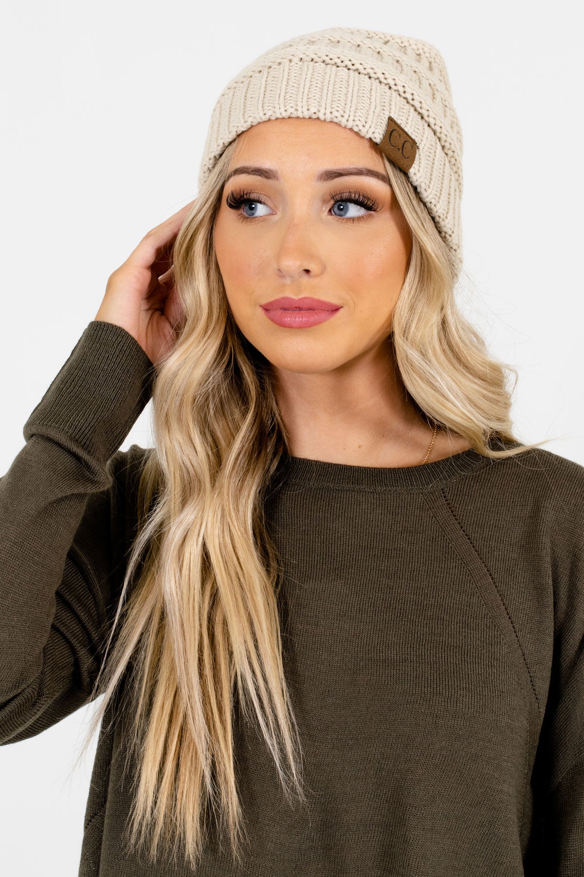Cream Cute and Comfortable Boutique Beanies for Women
