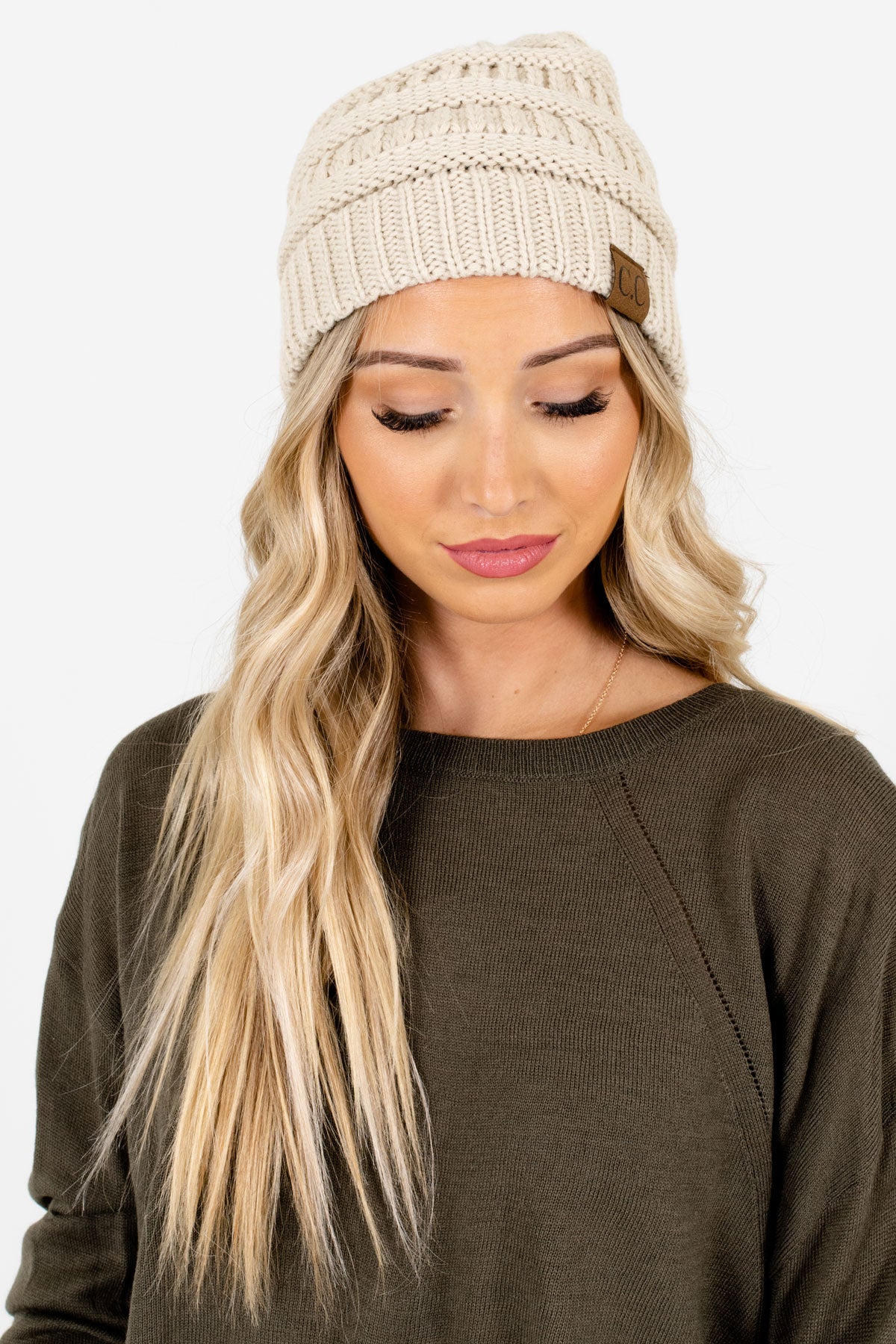 Women’s Cream Warm and Cozy Boutique Beanies