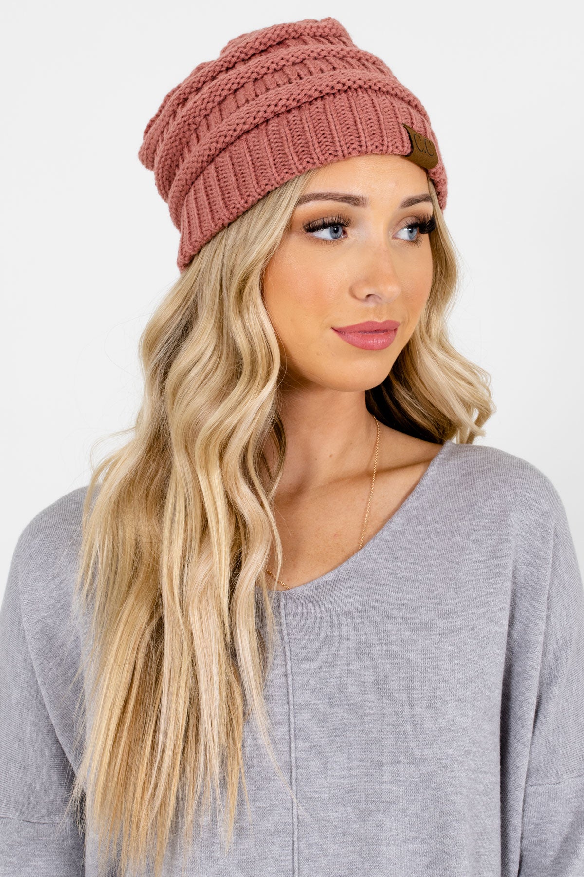 Pink High-Quality Knit Boutique Beanies for Women