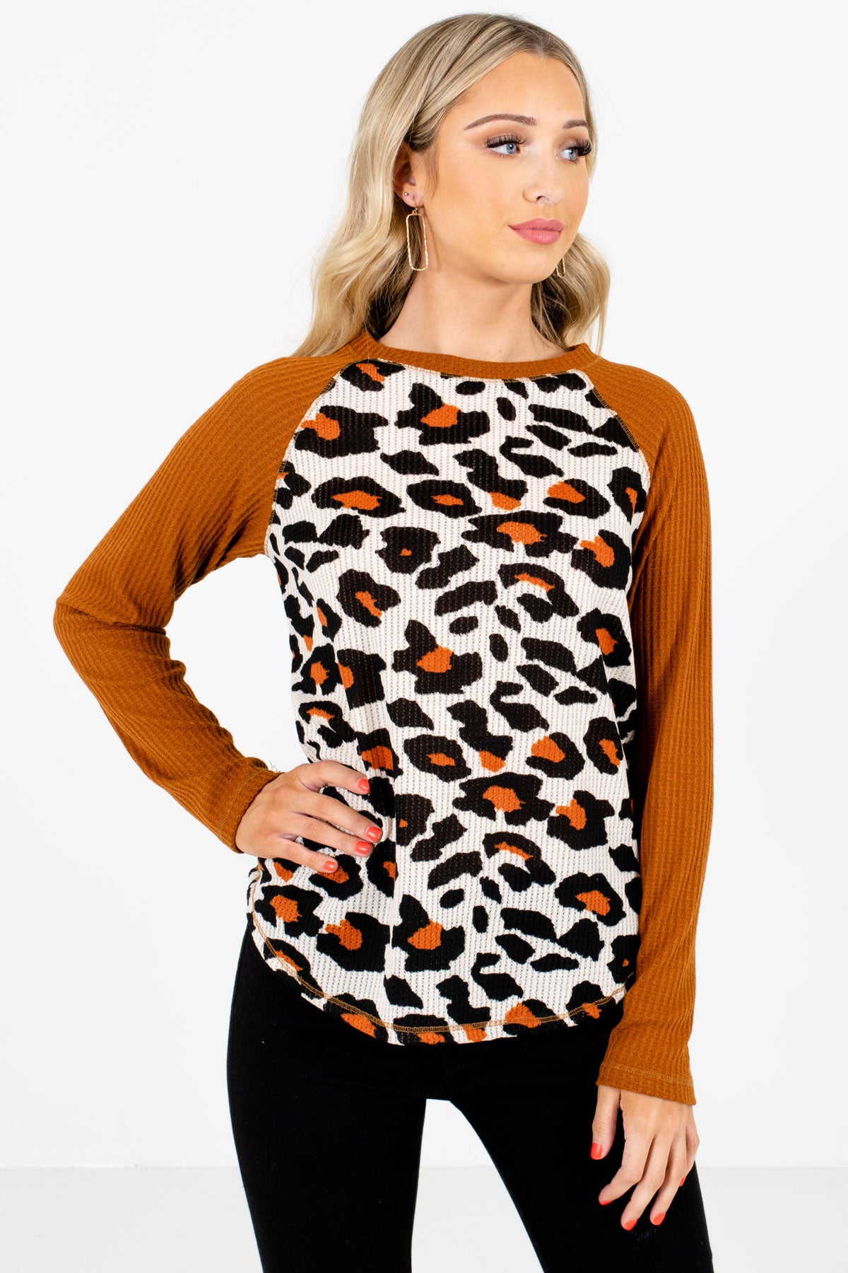 Cream and Orange Leopard Print Pattern Boutique Tops for Women