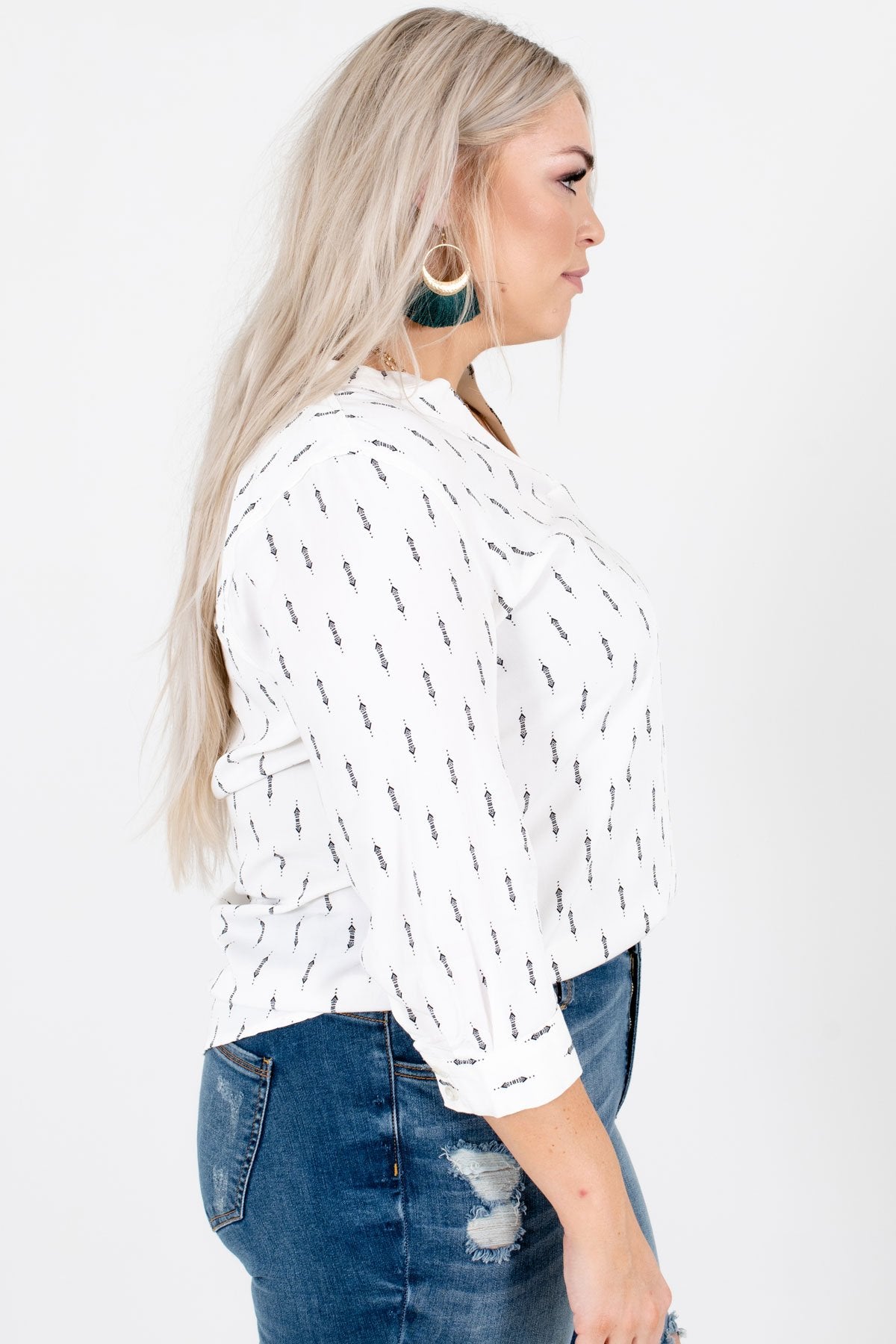 White High-Low Hem Boutique Blouses for Women