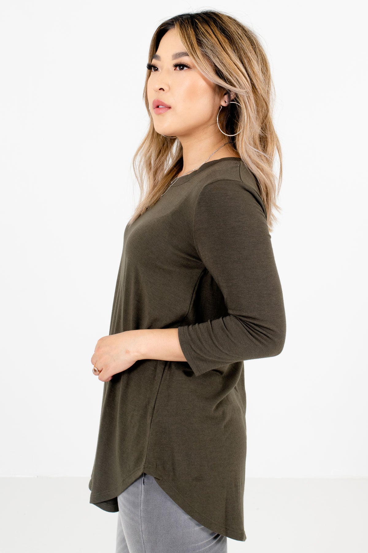 Olive Green Boutique Layering Tops for Women