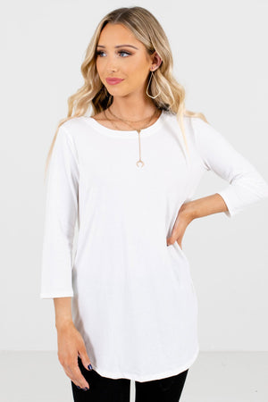 White ¾ Length Sleeve Boutique Tops for Women