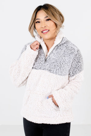 Women's Gray Zip-Up Neckline Boutique Pullover