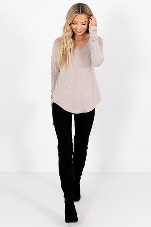 Taupe Brown Cute and Comfortable Boutique Tops for Women