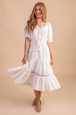 White midi dress with elastic waistband 