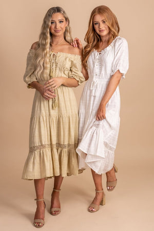 Women's boutique midi dress with elastic waistband