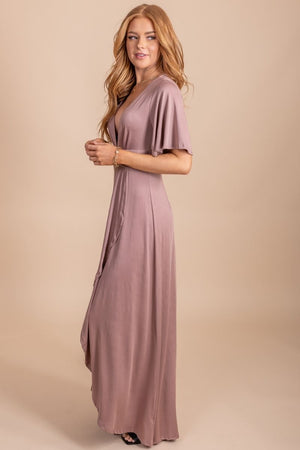 Purple long flowy dress with short sleeves