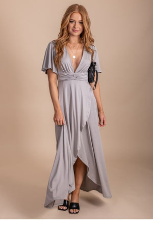 Gray boutique maxi dress with twisted knot