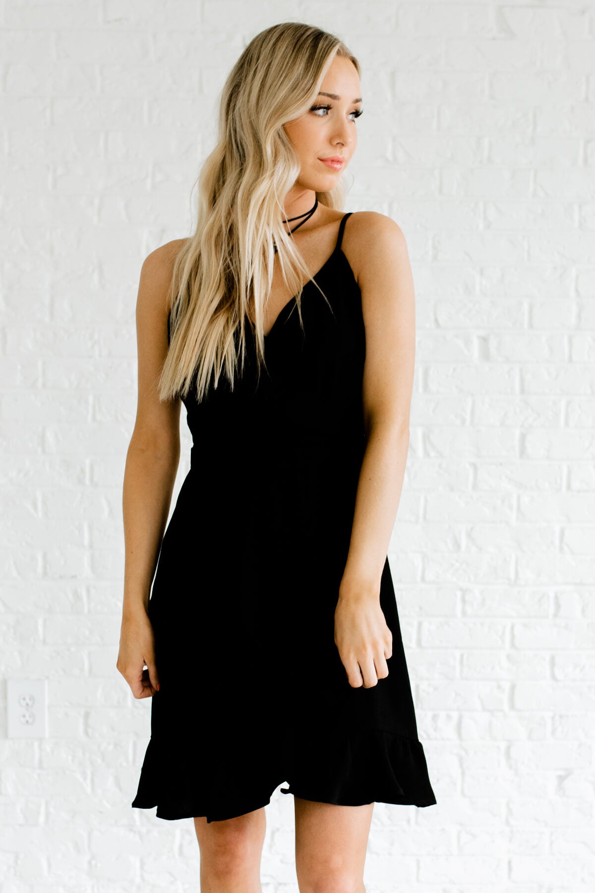 Black V-Neckline Boutique Mini Dresses for Women