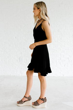 Black Ruffled Hem Boutique Mini Dresses for Women