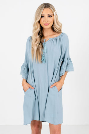 Blue Crochet Lace Detailed Boutique Mini Dresses for Women