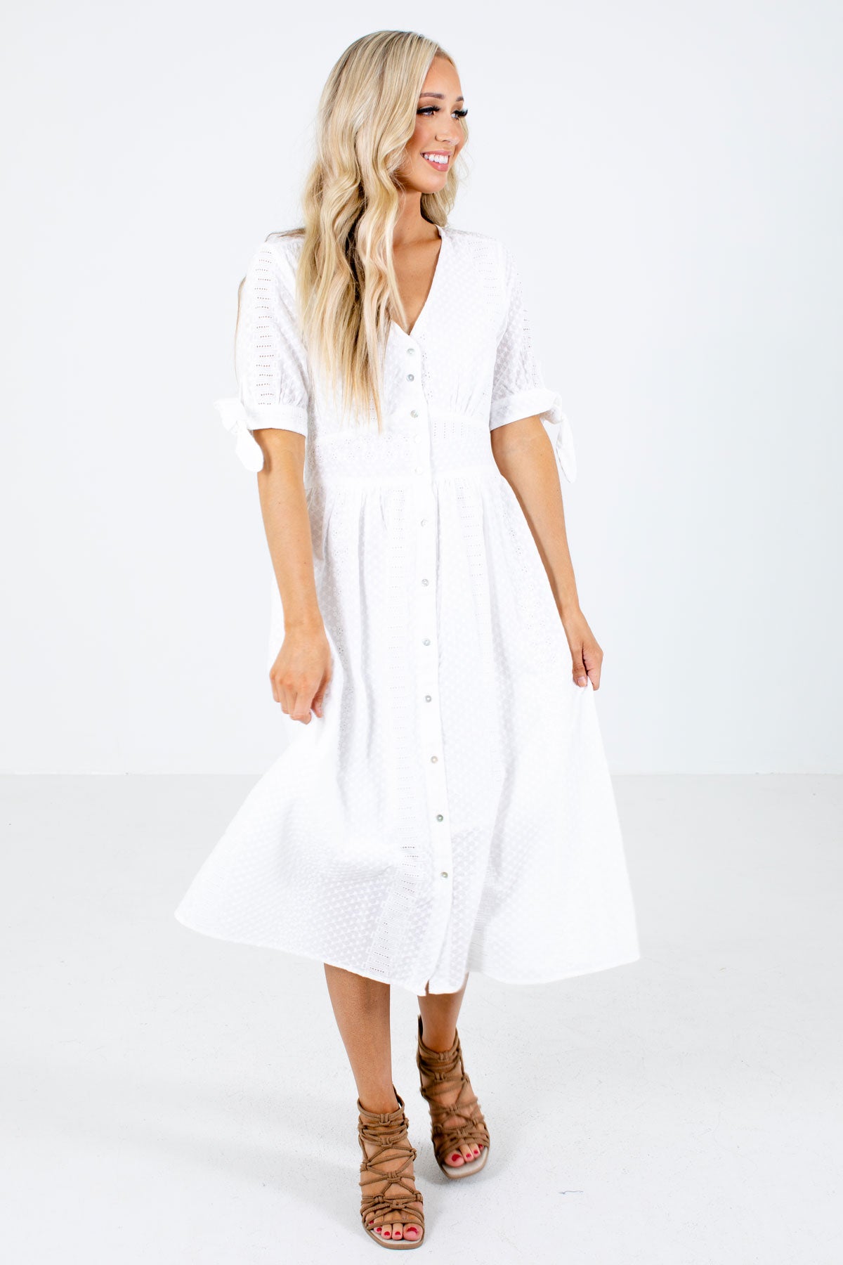 White Cute and Comfortable Boutique Midi Dresses for Women
