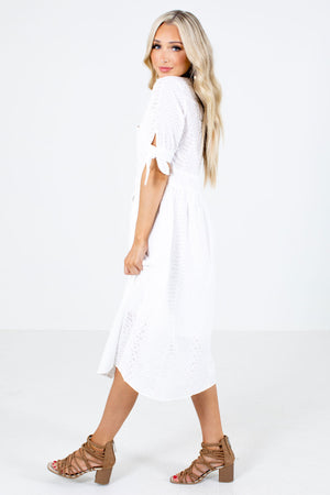 White Eyelet Material Boutique Midi Dresses for Women