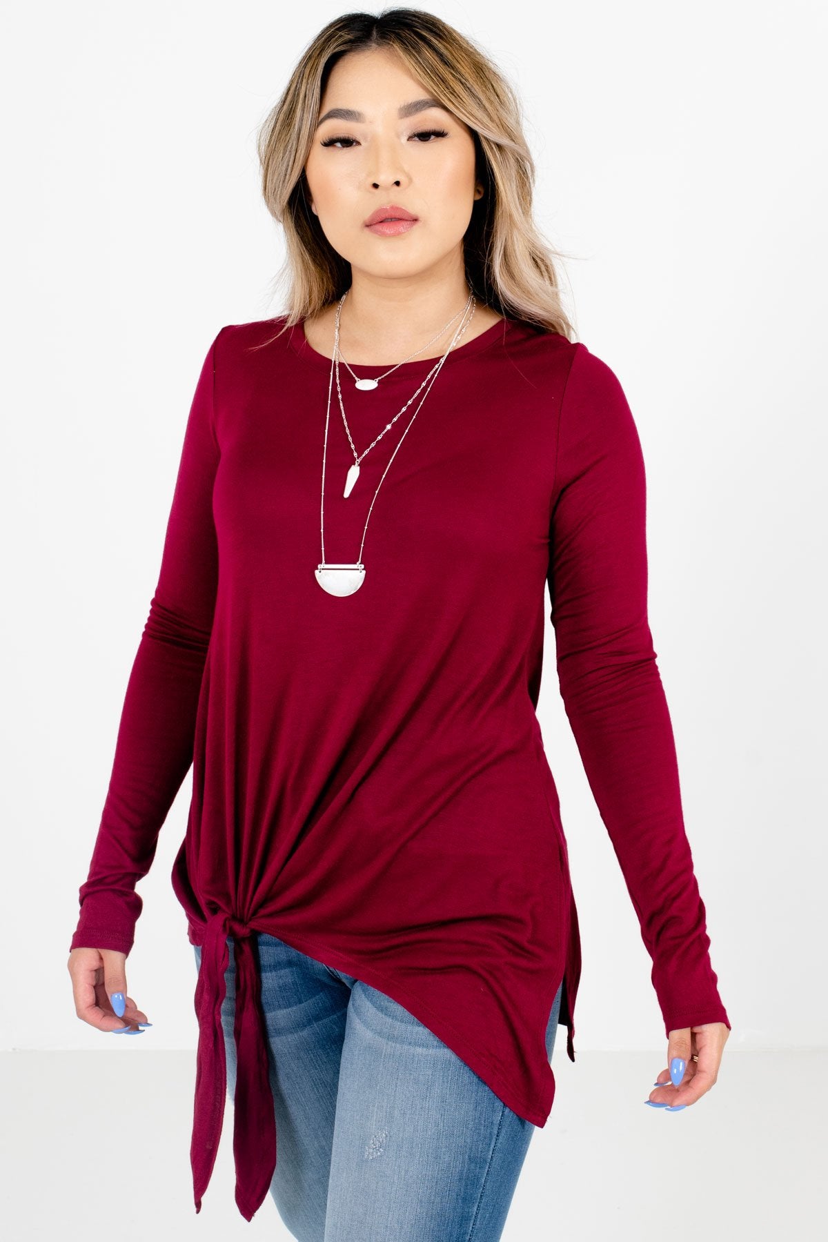 Women's Burgundy Casual Everyday Boutique Tops