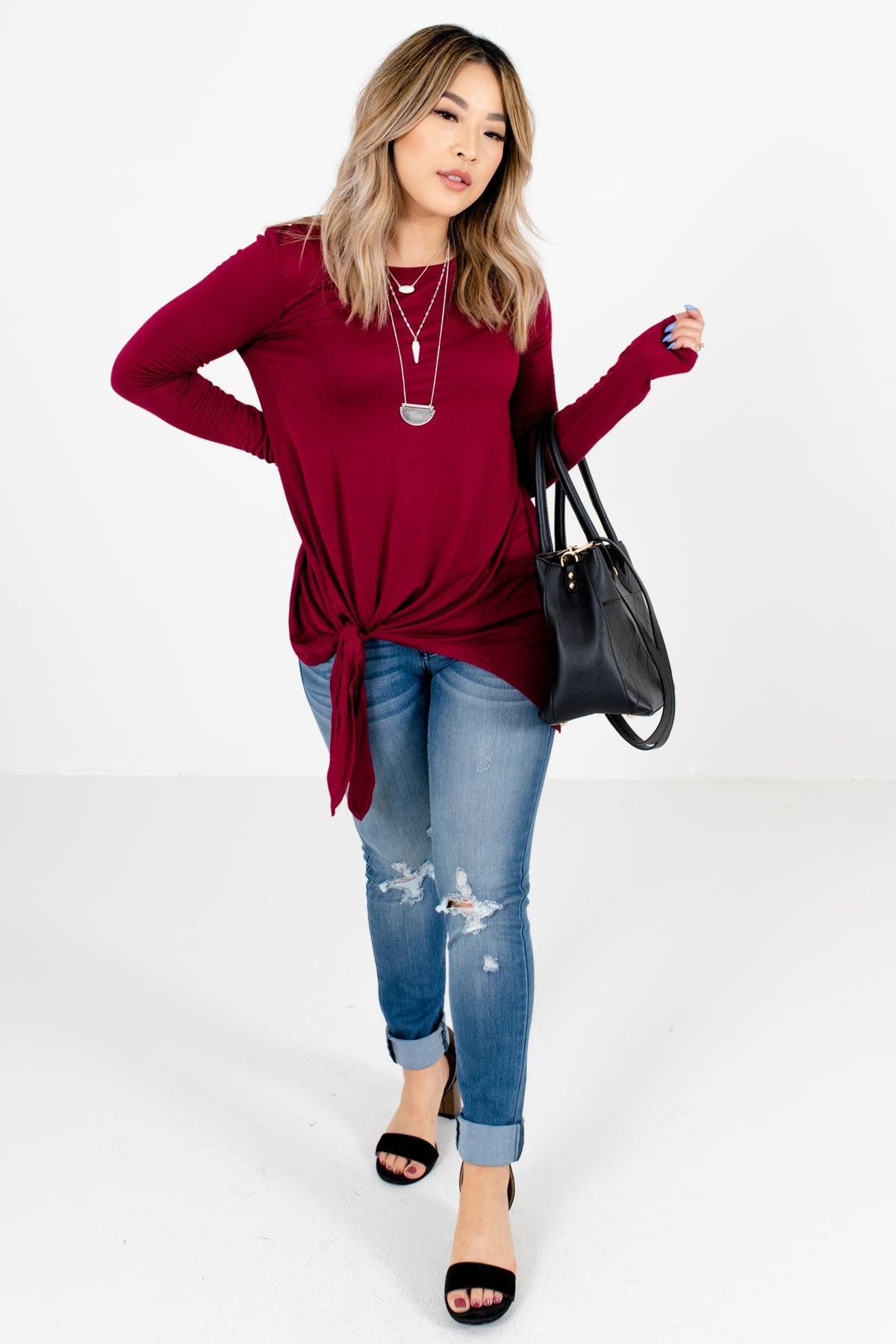 Burgundy Cute and Comfortable Boutique Tops for Women 