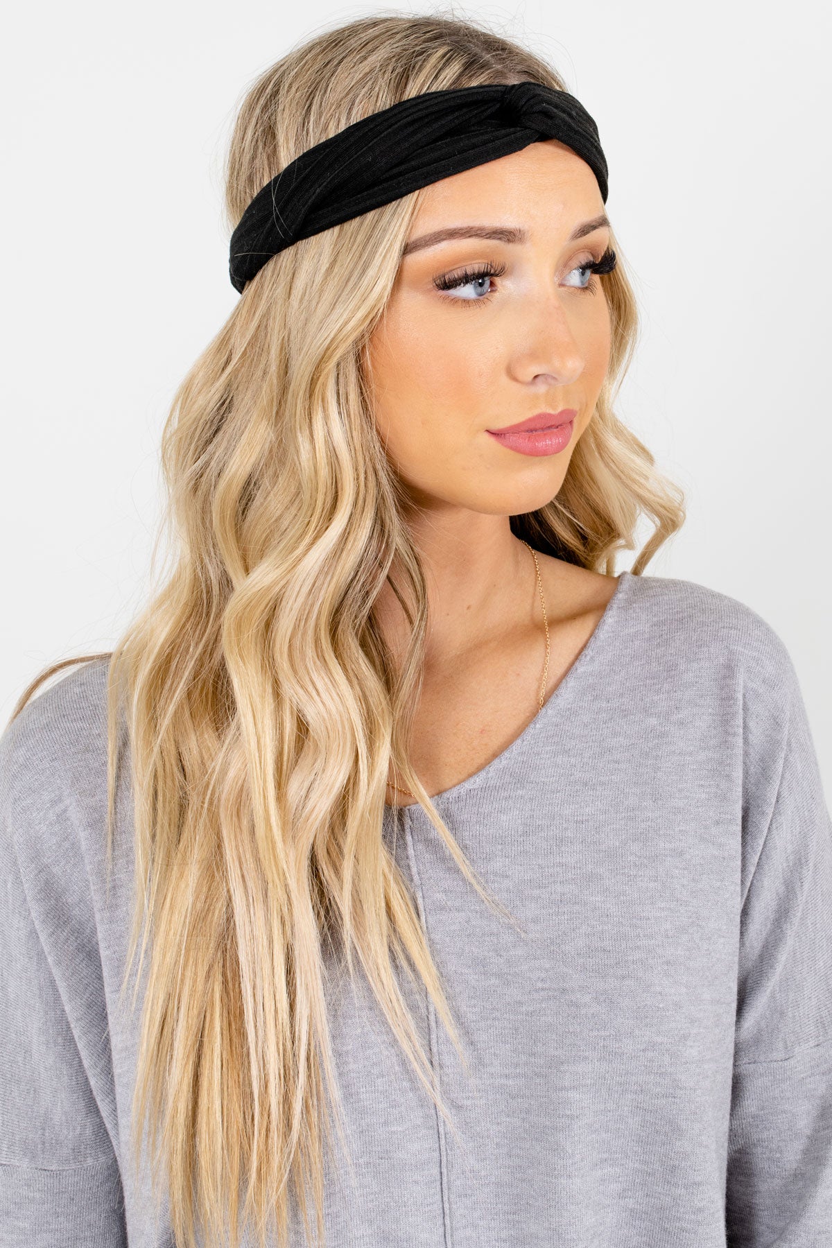 Black Ribbed Material Boutique Headbands for Women